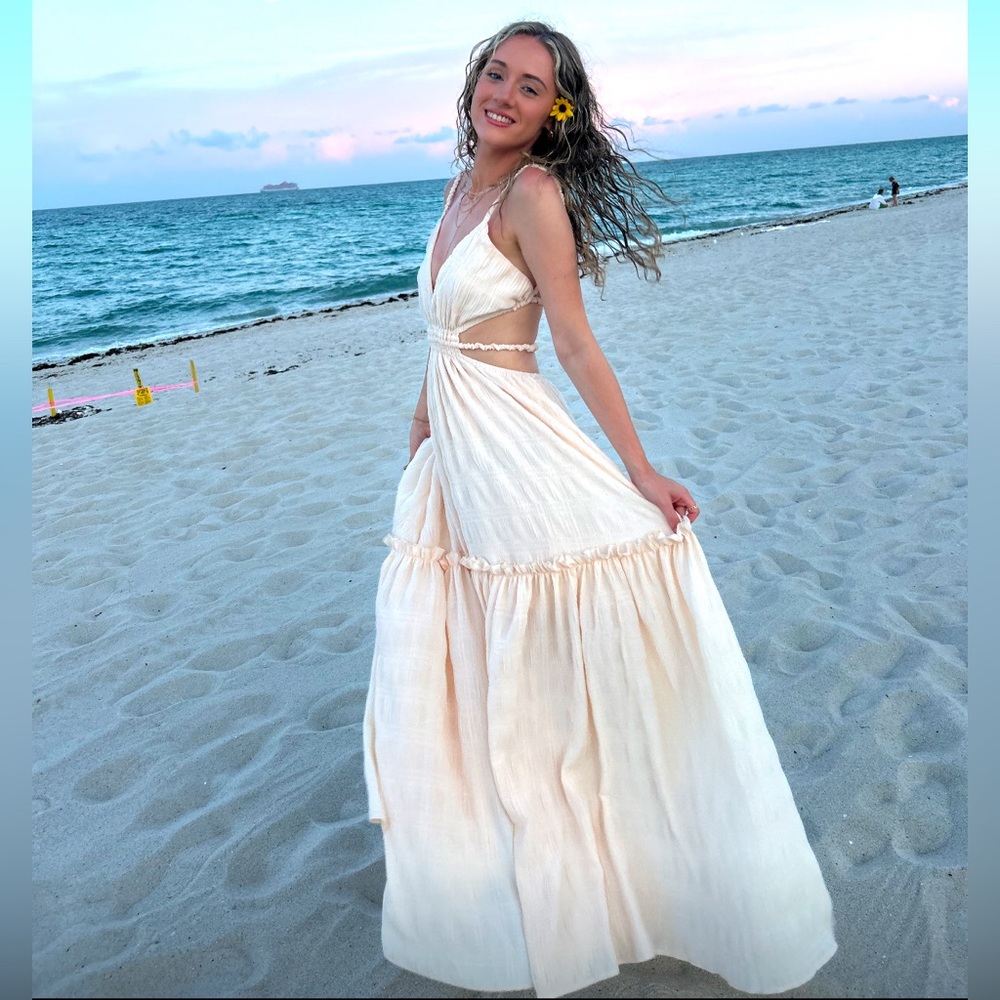 MABLE Cutout Waist Backless Maxi Dress